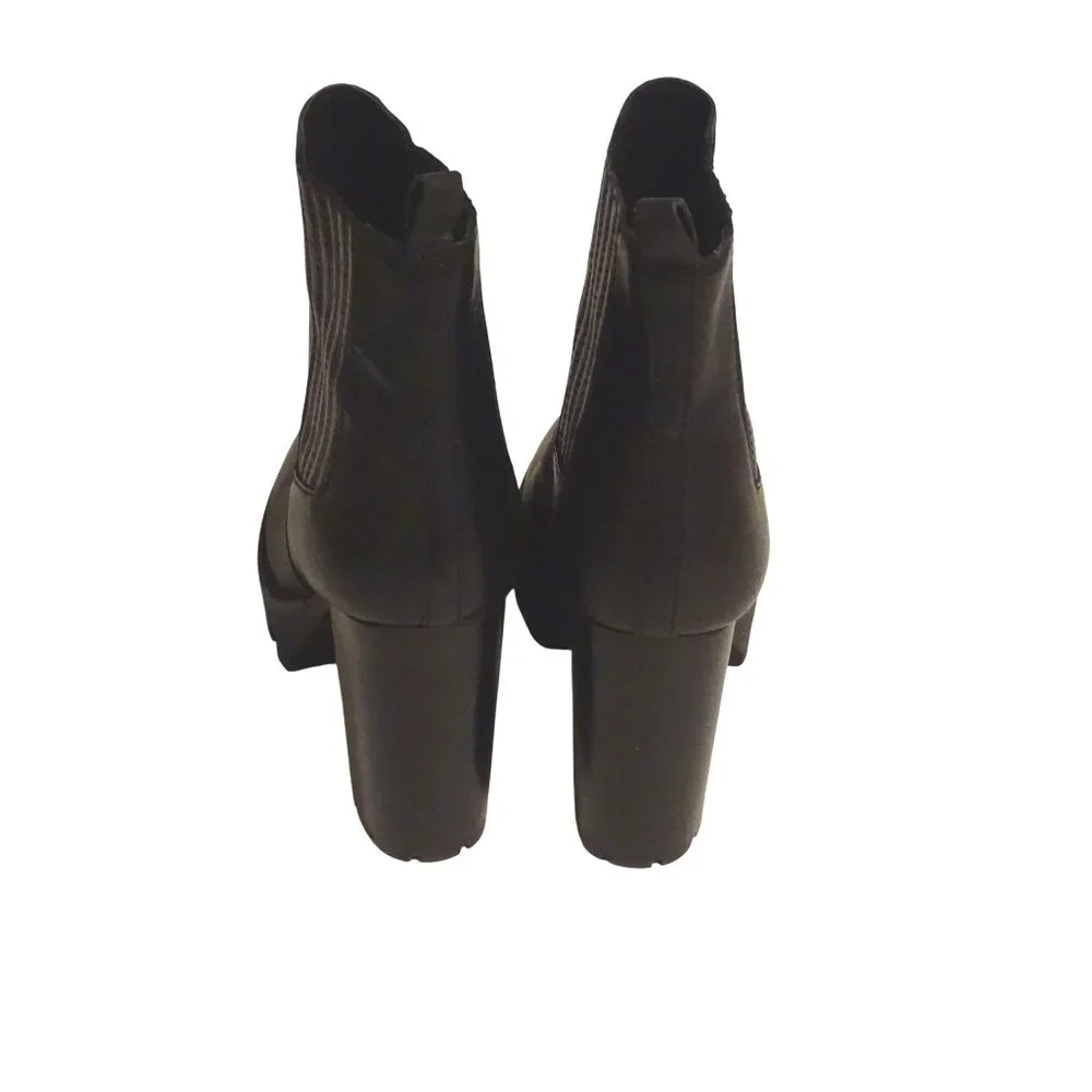 Antonio Melani Black Leather Chunky Lug Block Heel Chelsea Boots Women Size 9 M - Picture 4 of 9